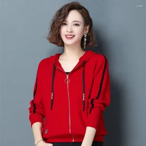 Tricots pour femmes 2023 Automne Femmes Doux Chaud Cardigan À Capuchon Pull Gris Jaune Vert Rouge Noir Bleu Tricots Fermeture À Glissière Conception Manteau En Tricot