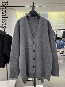 Dames Knits 2023 Bazaleas Store Grijs Vest Casual Trui Single Breasted Gebreide Lange Jas Officiële Knit Outwears