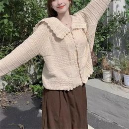 Damenstrick 2023 Mode süßer Langarmpullover Stricken Schöne solide Strickjacken Frauen Lose Adrette Lässiger Umlegekragen