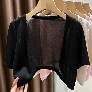 Damesbreien 2023 Koreaanse vrouwen vest Korte mouw Schoubrug Bolero Slim Woman Open Stitch Dames dunne bovenkleding