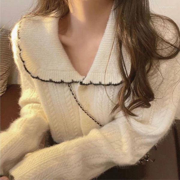 Cardigan en tricot pour femmes, mignon, doux, cireux, blanc, tissu tricoté, Base supérieure, pull d'équitation, mode, vente en gros, printemps et automne, 2023