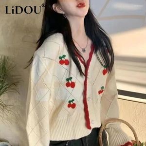 Vrouwen Gebreide 2023 Lente Herfst Mode V-hals Lange Mouw Breien Vest Vrouwen Casual Losse Knop Bloemen Uitgehold All-match Tops