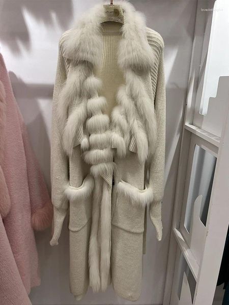 Manteau tricoté en vraie fourrure pour femme, pull spécial de luxe à manches longues, printemps-automne, 2023
