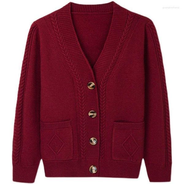 Femmes tricots 2023 femmes Cardigans pull mode automne à manches longues manteau ample décontracté bouton vis fil col en V solide hauts T509