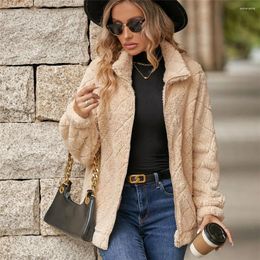 Tricots pour femmes 2023 Femmes Pull polaire Fluffy Zipper Jacket Sherpa Peluche Fausse Fourrure Cardigan Diamant Plaid Casual Tops d'hiver