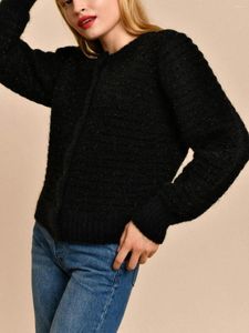 Tricots pour femmes 2023 Femmes O-Neck Knit Cardigan Mohair Blend Sparkling Ladies Fashion Pull Outwear Tops