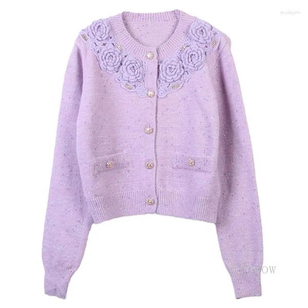 Tricots pour femmes 2024 AUTOMNE HIVER CARDIGAN TRIDIGAN FEMMES FEMMES COLORES FLORES PLAQUE PULAT