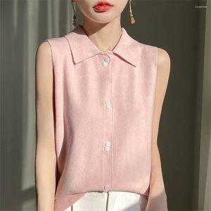Tricots féminins 2024 Automne Hiver Sans manches manches Cashmere Cardigan Femme Pull Basic Tops Pink
