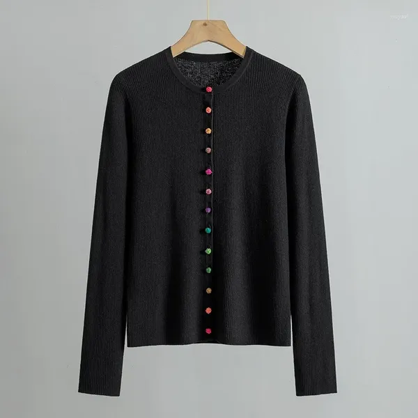 Hubei – Cardigan tricoté coloré en soie et cachemire pour femme, tricot coloré, Design de Niche, début du printemps, Style chinois, 2024
