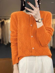 Damesbreien 2024 Spring herfst Women Cardigan Brearwear Merino Wol Tops O-Neck Koreaanse kleding met lange mouwen Koreaanse kleding
