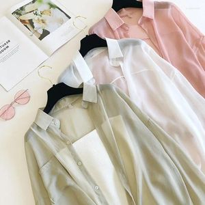 Tricots pour femmes 2024 Summer coréen chemise lâche en mousseline de soie couche à crème solaire mouchement conditionné de la mode élégante y319