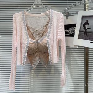 Tricots féminins 2024 Summer Rignestone Protection solaire Sun Cardigan Mabe Lace Lace Camisole Top Top Top Top Femmes Sexy Tops Street