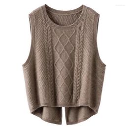 Gilet tricoté à col rond en laine pour femme, ligne de vêtements en tricot, sans manches, propagation à l'extérieur, printemps et automne