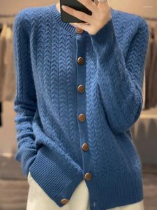 Tricots pour femmes Aliselect automne hiver laine mélangée classique Cardigan pull en tricot à manches longues couleur unie col rond haut