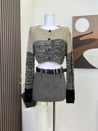 Anivia Cardigan tricoté vintage avec boutons et col rond pour femme - Manteau à manches longues - Automne et hiver - Couleurs contrastées - Esthétique Y2K - Pull rétro