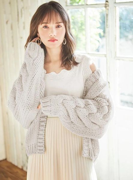 Pull en tricot doux et polyvalent pour femme, manteau ample et épais, motif d'aiguille, couleur unie, Cardigan tricoté, automne 2023