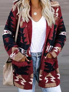 Suéter holgado de punto para mujer, cárdigan de punto con estampado navideño, estilo urbano perezoso, moda de otoño e invierno