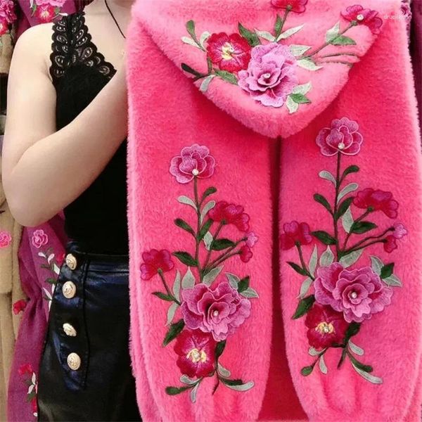 Tricots pour femmes automne et hiver en ligne explosions de célébrités fleurs brodées style chinois laine de vison à capuche élastique cardigan manteau