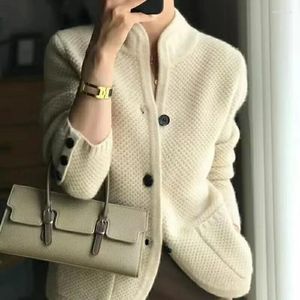 Tricots féminins automne et hiver solide rond manche à manches longues simples slim tricot cardigan mode de banlieue formelle décontractée