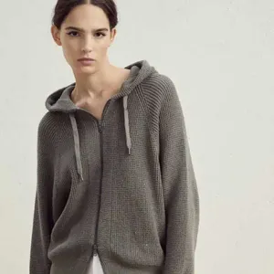 Suéter corto de punto con capucha para mujer, cárdigan de algodón con temperamento, combina con todo, otoño e invierno