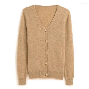 Cardigan en laine pour femmes, tricot, Monochrome, Simple, col en v, manches longues, ample, confortable, cachemire, automne et hiver