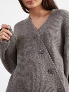 Tricots pour femmes automne décontracté col en v diagonale bouton ouvert Cardigan de haute qualité mode de base femmes tricoté hauts vêtements de dame irréguliers