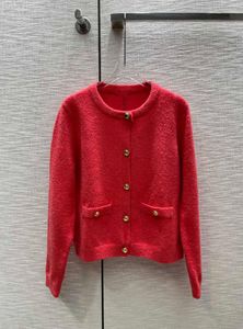 Dames breit herfstkleding voor damesmode rood vest gebreide casual wollen trui met gouden knopen