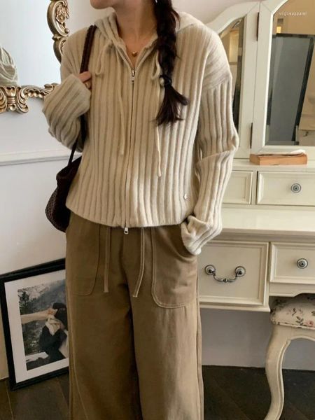 Maglieria da donna Autunno Autunno Inverno Cardigan con cappuccio Cappotto in maglione Giacca Slim Fit Zip Up Cable Knit Capispalla 2023