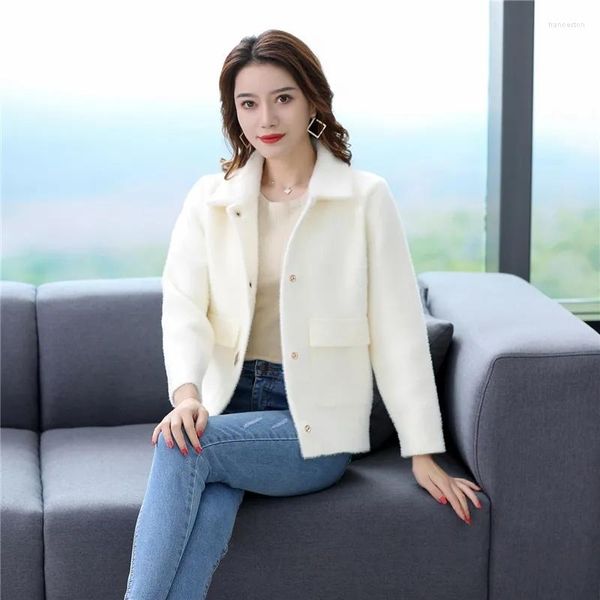 Femmes tricots automne Imitation vison velours Cardigan pull 2023 coréen décontracté veste courte solide élégant tricoté Cardigans blanc