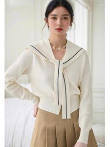 Damesgebreid herfstgebreid vest dames casual matrozenkraag slanke trui met lange mouwen vetersjaal tweedelige set gebreide kleding koreaans