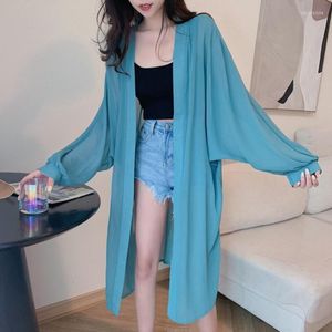 Femmes tricots automne été femmes Long Cardigan dames châle vêtements d'extérieur femmes Cardigans manches en mousseline de soie Blouse manteau ample