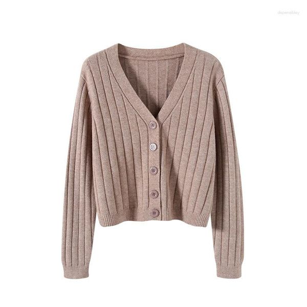 Suéter tejido con cuello en V para mujer, abrigo con botones, moda de invierno, cárdigan fino de manga larga holgado, chaqueta femenina 28566