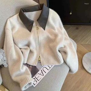 Tricots de tricots pour femmes vintage tricot cardigans Femme Y2K Streetwear coréen épissage d'épissage des manches longues à manches longues