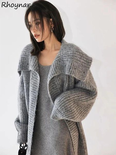 Knits de mujer Autumn Winter Cardigan Coats Mujeres Solidicias largas sólidas Vintage Vintage suave tobillo temperamento hasta el tobillo