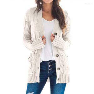 Damesgebreide herfst winter casual vest jas effen kleur gebakken deeg twists knop lange mouw trui mujer