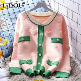 Tricots féminins automne hiver coréen mode lâche occasionnelle amour patchwork cardigan pull femelle tout-correspondant sweet tricot manteau femme s'enfoncer