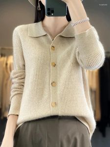 Damesbreien Autumn Winter Dikke Dikke vrouwen Cardigan Gebreide kleding Aliselect Fashion Merino Wool Sweater Turn Down Collar Volle Mouw Cashmere Tops