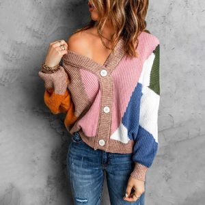 Tricots pour femmes Ayualin Vintage tricoté V profond Pulls surdimensionnés Automne 2024 Mode Patchwork Boho Jumper Casual Cardigan à manches longues pour