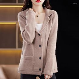 Femmes tricots BELIARST vison cachemire pull vêtements costume col Cardigan hiver épaissi tricoté manteau pull BR-095