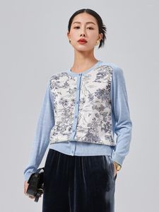 Femmes tricots Birdsky 1PC femmes pull haut bouton Cardigan bureau dame à manches longues paysage impression combinaison mûrier soie S-525