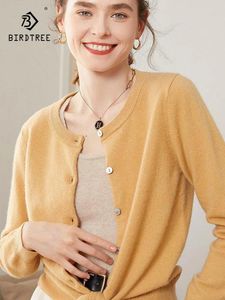 Damesbreien BirdTree 35% Cashmere 65% WOL Classic Cardigan Losse passende massieve trui 2024 Spring herfst gebreide tops T41698QC