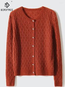 Tricots pour femmes Birdtree 75% Cashmere 25% Mulberry Silk Cardigan Pull V-Neck French Salouchy Cable Confort Brepwant Navaut Knit T30030QD