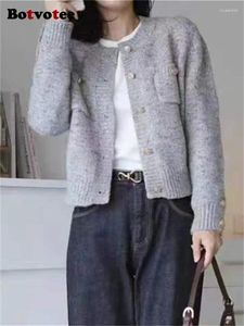 Damesbreien BotvoTee Casual gebreide trui dames herfst winter 2024 vintage zakken met één borsten chique Koreaanse jumpers met lange mouwen