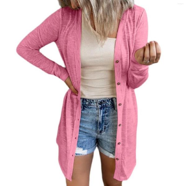 Femme Tricots Boutonné Polyester Ample Quotidien Léger Cover Up Décontracté Manches Longues Printemps Automne Doux Solide Vacances Femmes Cardigan