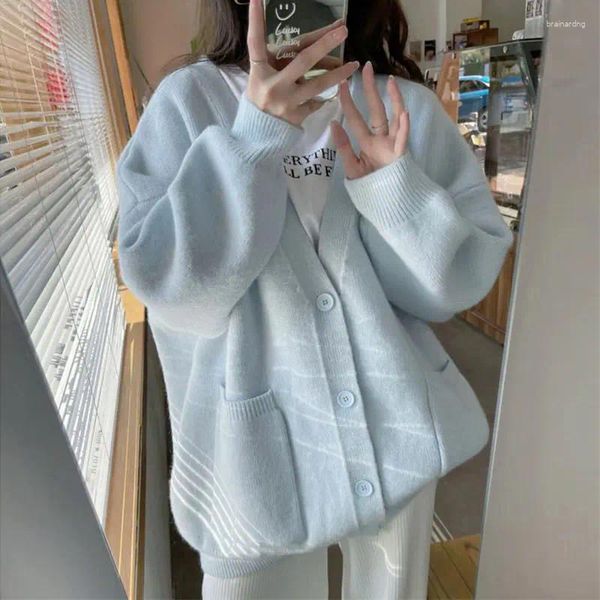 Cardigan tricoté couleur bonbon pour femme, pull ample et paresseux à col en v, Version coréenne, vêtements d'extérieur, printemps et automne, Z2268