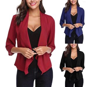 Couleur solide cardigan des tricots féminins 3/4 Imprimé animal Kimonos pour femmes Dusters légers veste tricotée