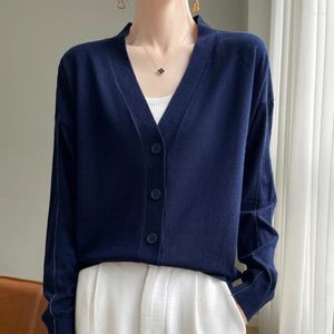 Knits Women Cardigan Spring/Autumn Peasted Wool Knitwear Tops Solid Ladies 'Sweater Sweater Sweater Chause en V.
