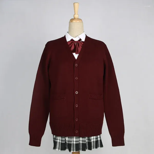 Cardigan en tricot pour femme - Pull pour filles - Uniforme de lycée - Cardigans de cosplay japonais - Col en V - Manches longues - Poches en tricot boutonnées