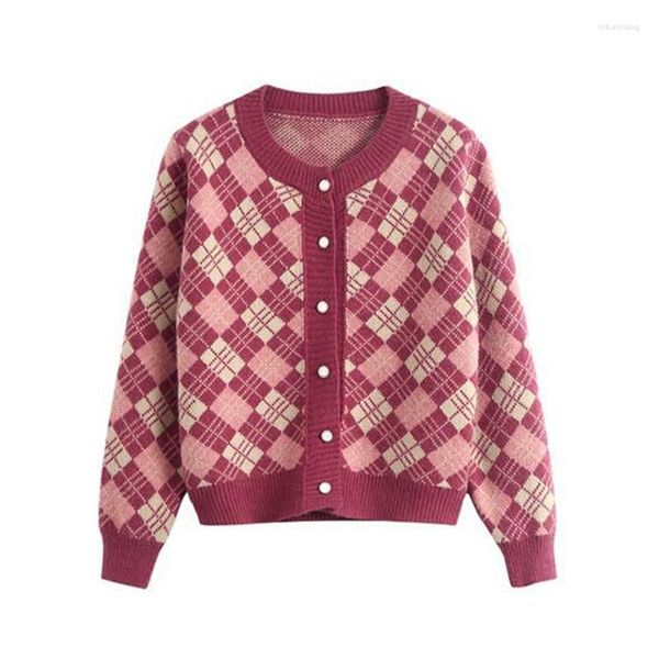 Femmes tricots cachemire doux Vintage pull rayé pour les femmes Argyle O cou décontracté mince à manches longues automne chandails femme tricoté pull