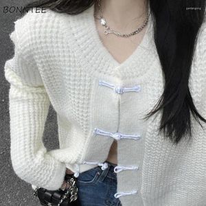 Cardigans de style chinois en tricots pour femmes pour femmes blanches jeunes étudiants vêtements print à col